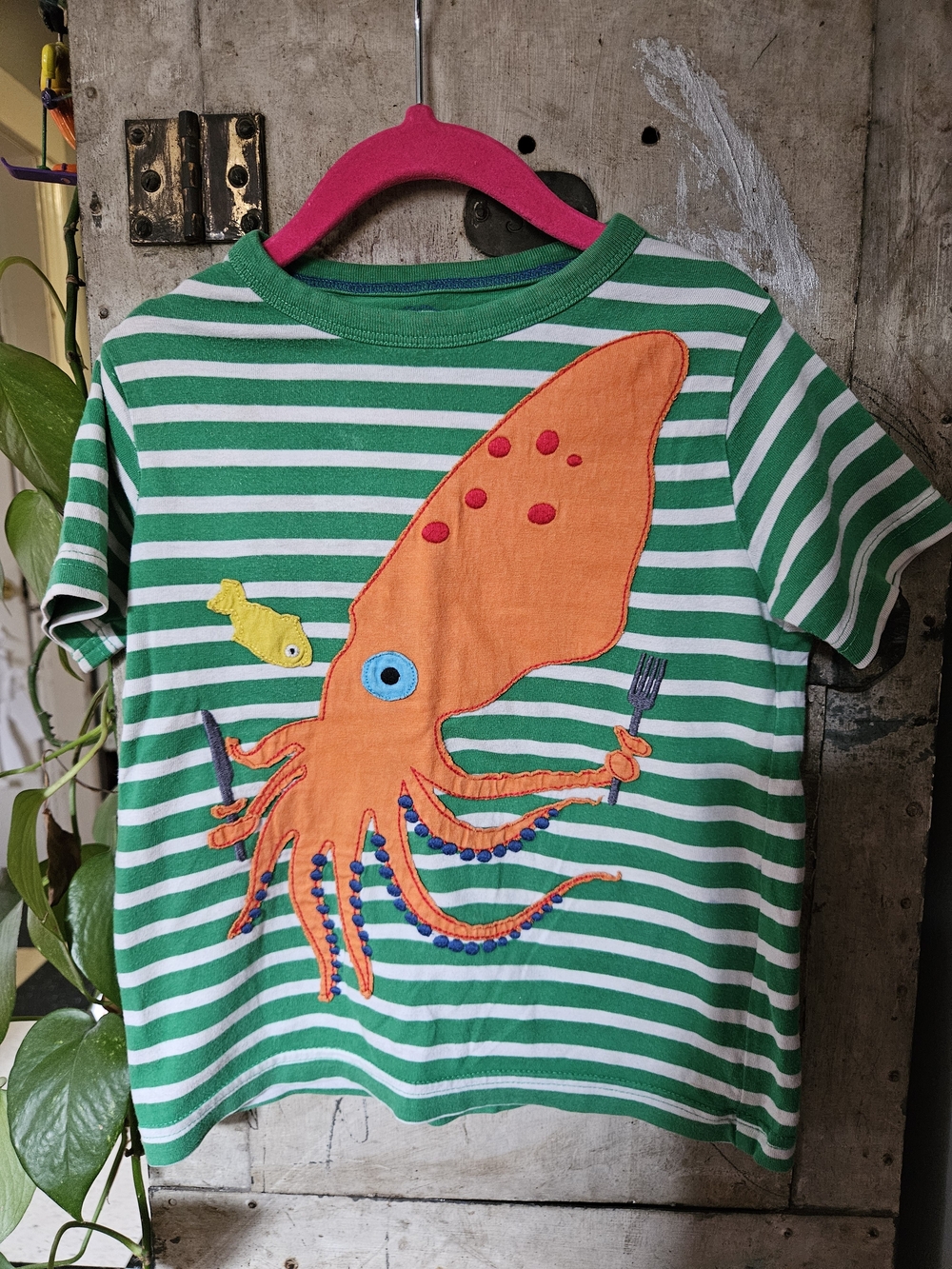 Mini Boden Squid Shirt, Orange Squid Applique
